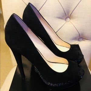 Boutique 9 Black Suede Peep Toe Platform Pump 8M